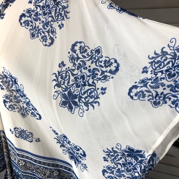 Xhilaration Kaftan Tunic Cover Up Floral White Blue XXL - Picture 6 of 11